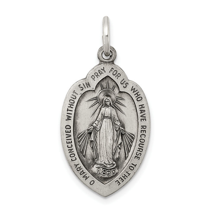 925 Sterling Silver Vintage Our Lady of Miraculous Medal Blessed Virgin Mary Necklace Chain Pendant Charm