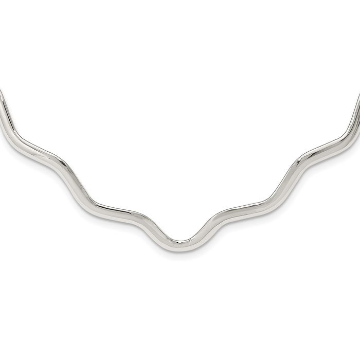 925 Sterling Silver Wavy V Shape Neck Collar Neckwire Chain Cuff Choker Necklace