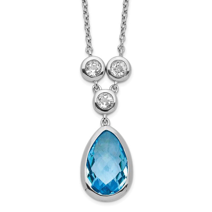 925 Sterling Silver White Swiss Blue Topaz Necklace Chain Gemstone Pendant Charm