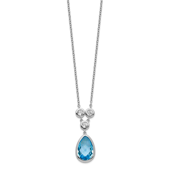 925 Sterling Silver White Swiss Blue Topaz Necklace Chain Gemstone Pendant Charm