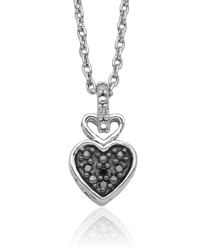 925 Sterling Silver White Black Diamond Heart Necklace Love Pendant Friendship Charm Chain