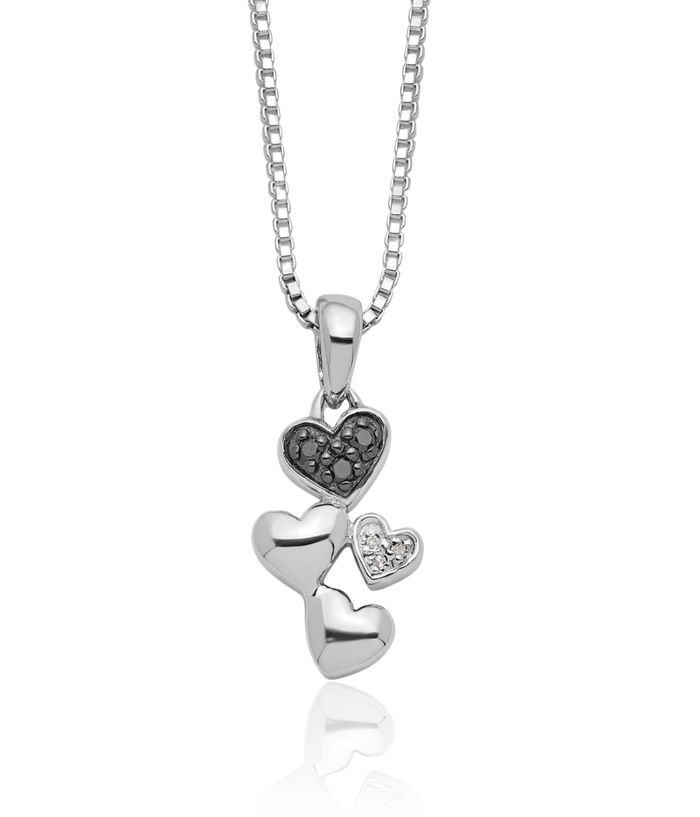 925 Sterling Silver White Black Diamond Heart Necklace Love Pendant Friendship Charm Chain