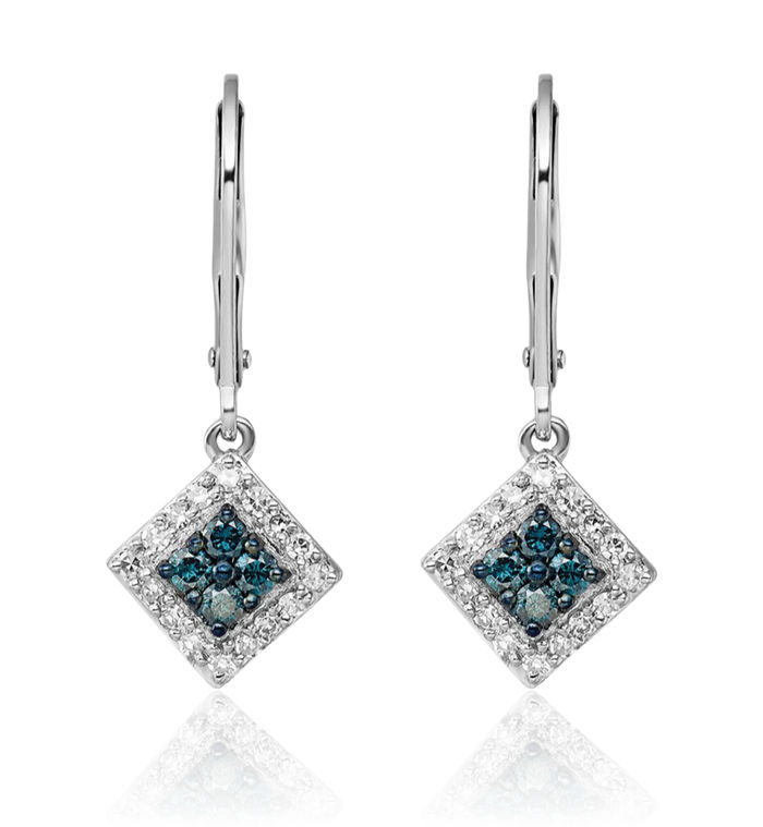 925 Sterling Silver White Blue Diamond Drop Dangle Earrings