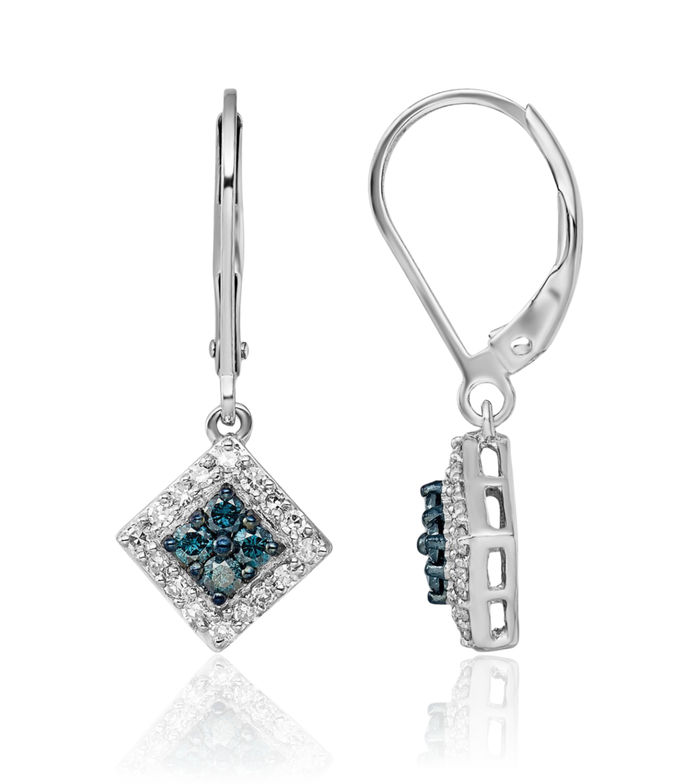 925 Sterling Silver White Blue Diamond Drop Dangle Earrings