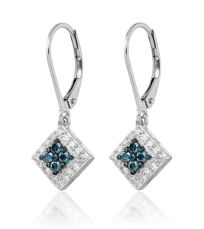 925 Sterling Silver White Blue Diamond Drop Dangle Earrings