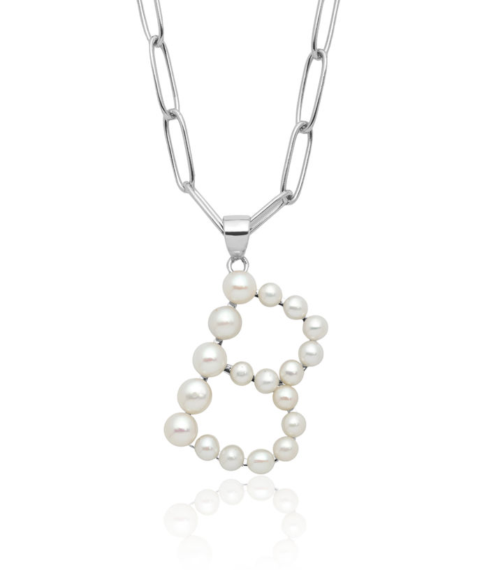 925 Sterling Silver White Button Freshwater Cultured Pearl Dainty Letter B Initial Name Monogram Necklace Chain