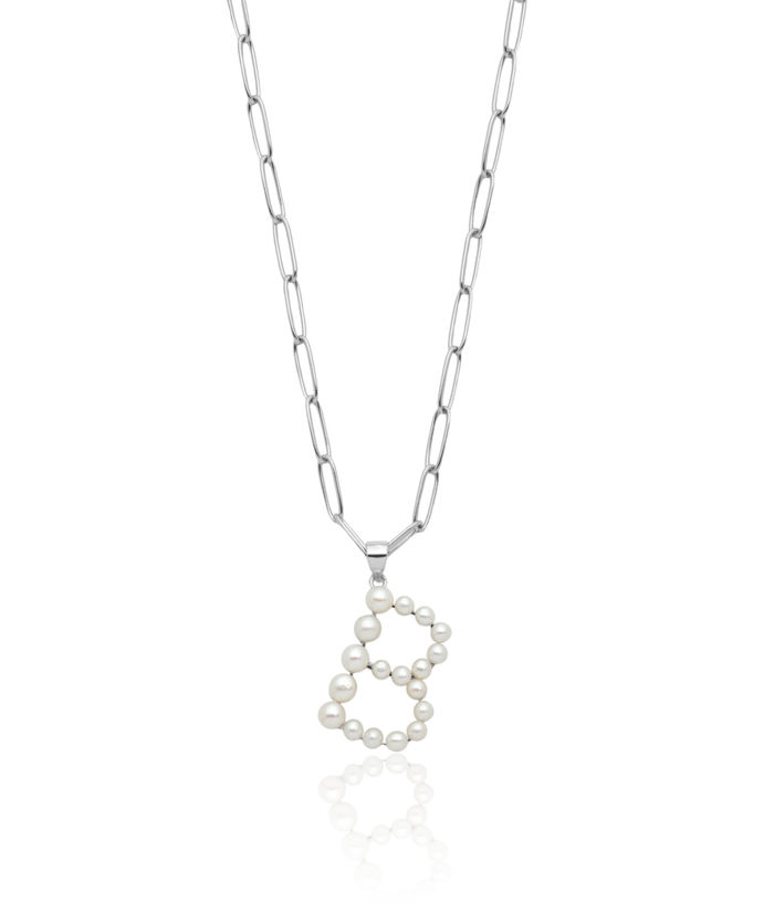 925 Sterling Silver White Button Freshwater Cultured Pearl Dainty Letter B Initial Name Monogram Necklace Chain