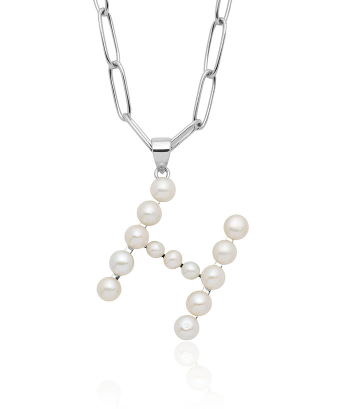 925 Sterling Silver White Button Freshwater Cultured Pearl Dainty Letter H Initial Name Monogram Necklace Chain