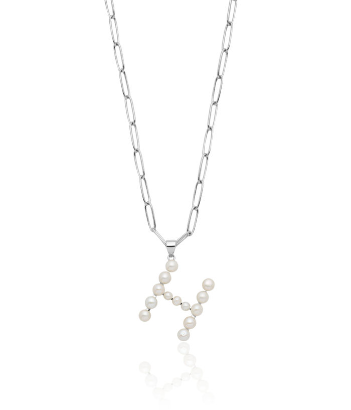 925 Sterling Silver White Button Freshwater Cultured Pearl Dainty Letter H Initial Name Monogram Necklace Chain