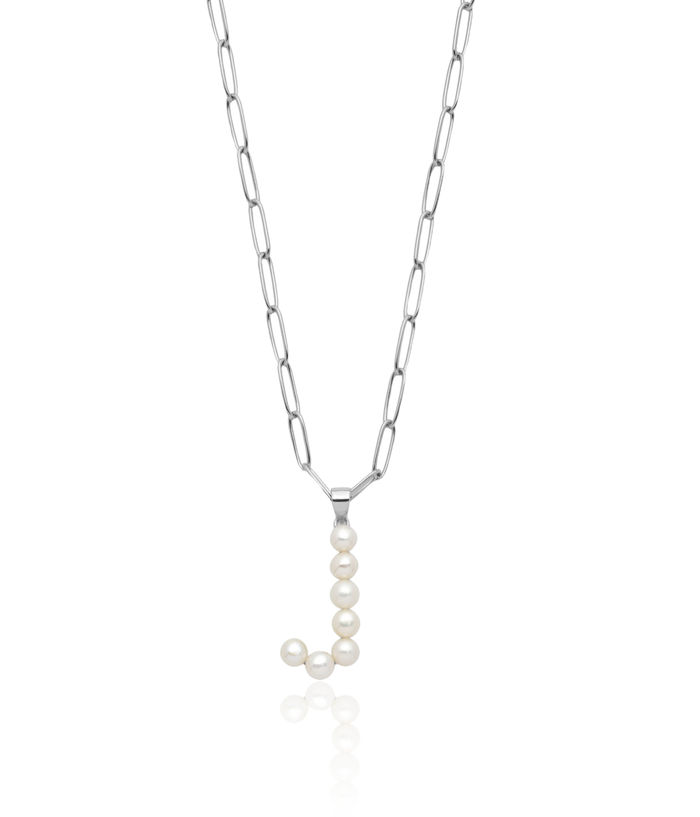 925 Sterling Silver White Button Freshwater Cultured Pearl Dainty Letter J Initial Name Monogram Necklace Chain