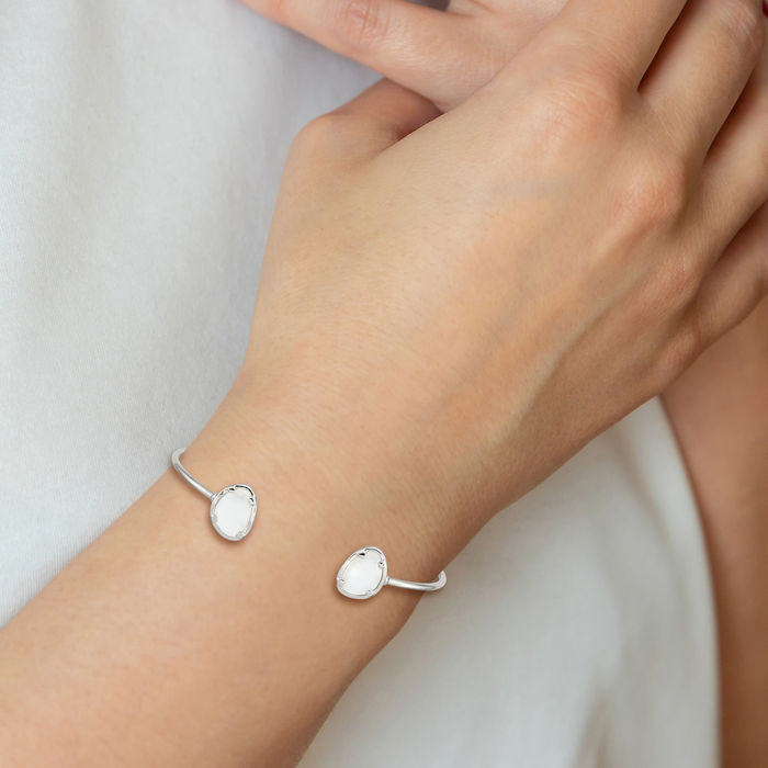 925 Sterling Silver White Chalcedony Bangle Bracelet