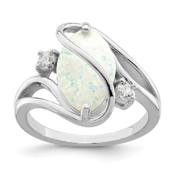 925 Sterling Silver White Lab Opal CZ Twisted Statement Crisscross Band Ring