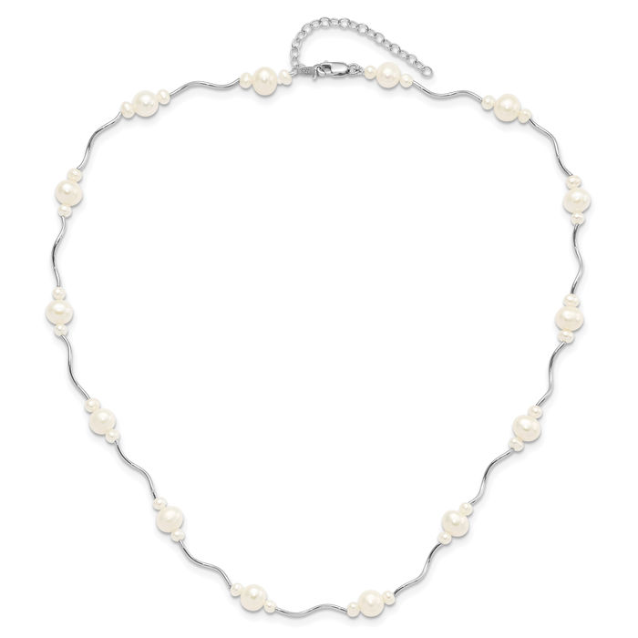 925 Sterling Silver 3 7mm White Near Round Freshwater Cultured Pearl 13 Station Necklace Chain