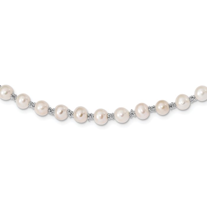 925 Sterling Silver 6mm White Round Freshwater Cultured Pearl Necklace Chain