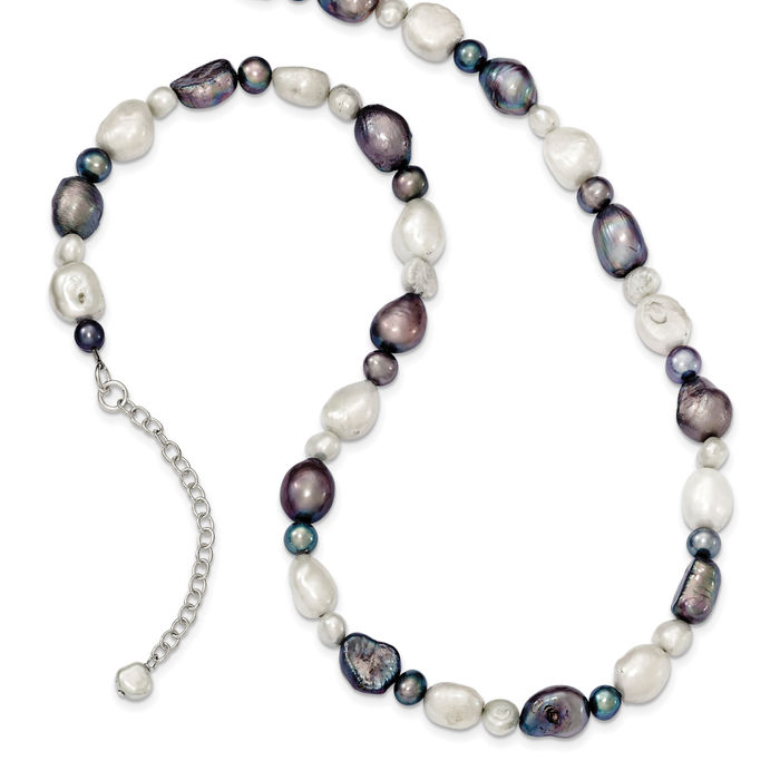 925 Sterling Silver White Grey Freshwater Cultured Pearl Chain Necklace