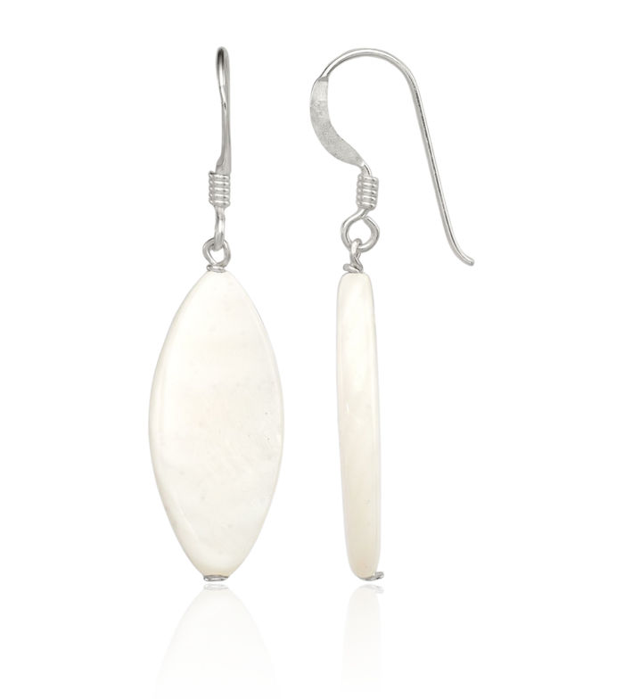 925 Sterling Silver White Mother of Pearl Marquise Drop Dangle Earrings