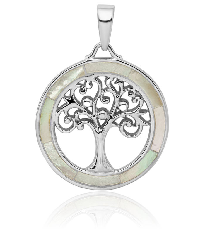 925 Sterling Silver White Mother of Pearl Tree Life Necklace Chain Pendant Charm