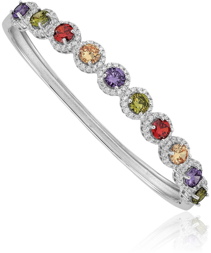 925 Sterling Silver White Multi-color Cubic Zirconia CZ Bangle Bracelet