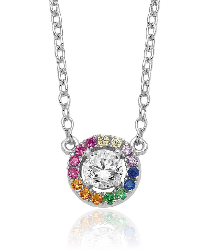 925 Sterling Silver White Multi-color Cubic Zirconia CZ Circle Round Chain Necklace