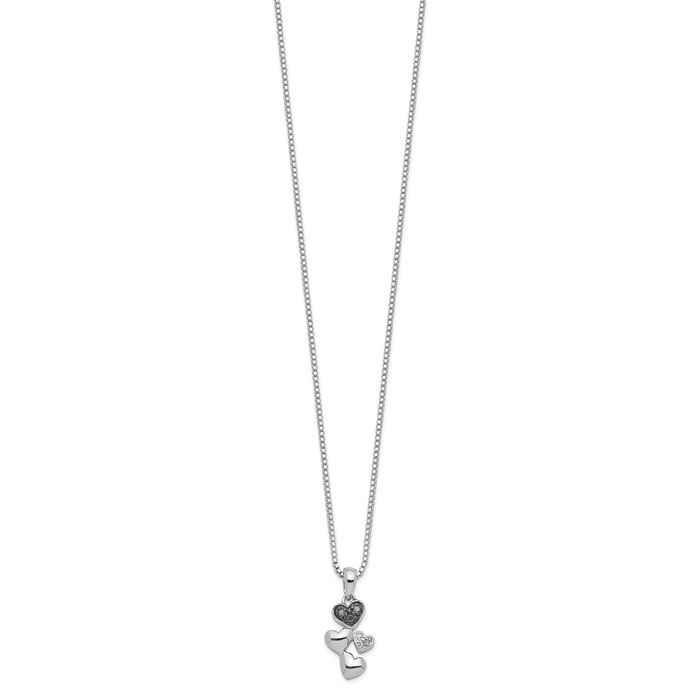 925 Sterling Silver White Black Diamond Heart Necklace Love Pendant Friendship Charm Chain