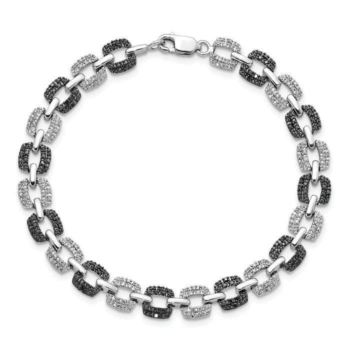 925 Sterling Silver Black White Diamond Tennis Bracelet