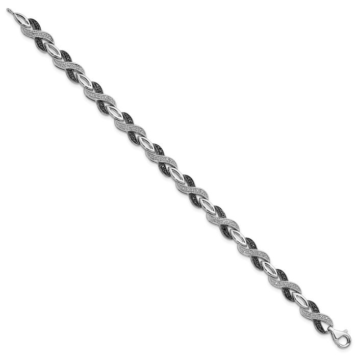 925 Sterling Silver Black White Diamond Tennis Bracelet