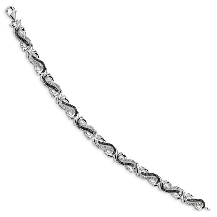 925 Sterling Silver Black White Diamond Tennis Bracelet