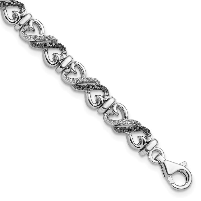 925 Sterling Silver Black White Diamond Infinity Twisted Love Knot Symbol Heart Chain Tennis Charm Bracelet