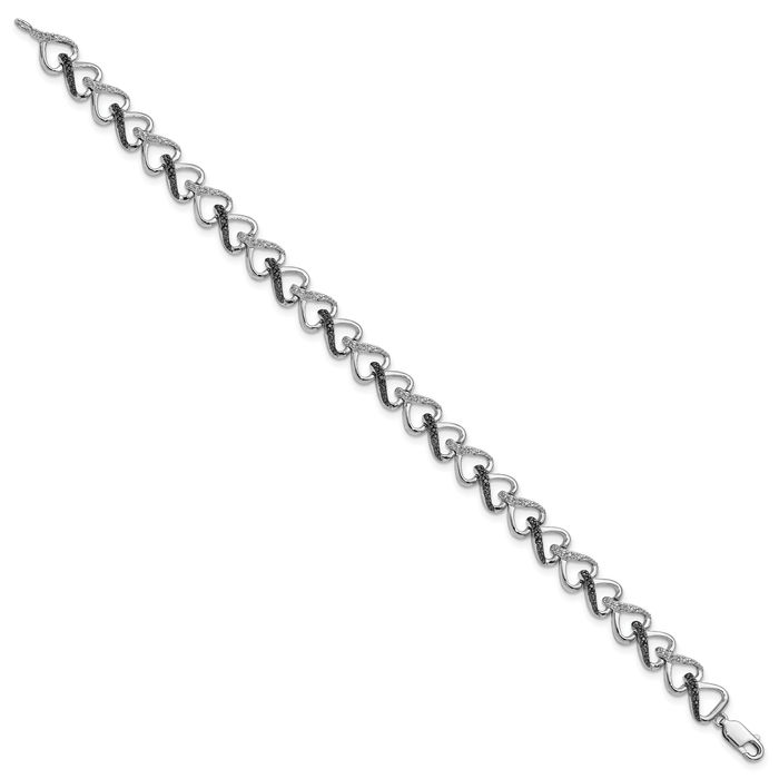 925 Sterling Silver Black White Diamond Chain Tennis Charm Bracelet