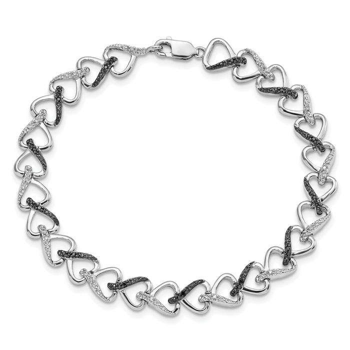 925 Sterling Silver Black White Diamond Chain Tennis Charm Bracelet