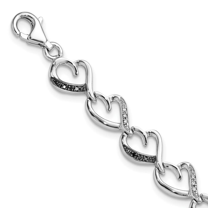 925 Sterling Silver Black White Diamond Heart Infinity Twisted Love Knot Symbol Chain Tennis Charm Bracelet