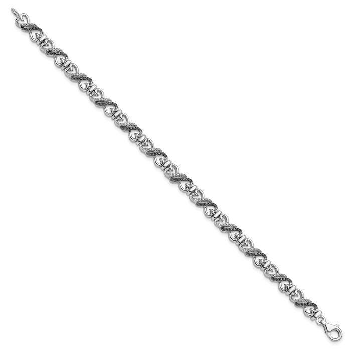 925 Sterling Silver Black White Diamond Infinity Twisted Love Knot Symbol Heart Chain Tennis Charm Bracelet