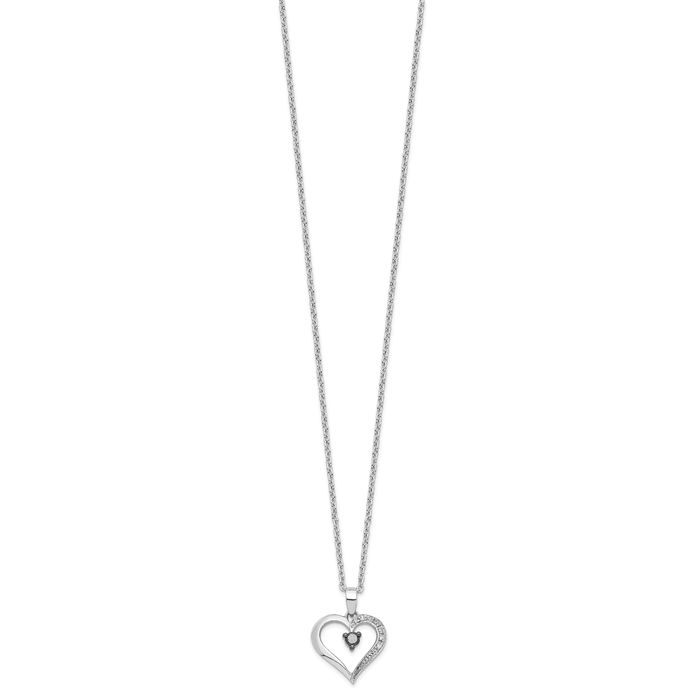 925 Sterling Silver Black White Diamond Heart Necklace Love Pendant Friendship Charm Chain