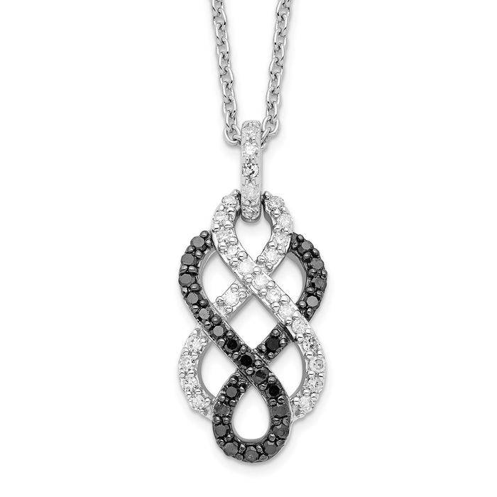 925 Sterling Silver Black White Diamond Infinity Twisted Love Knot Symbol Necklace Chain