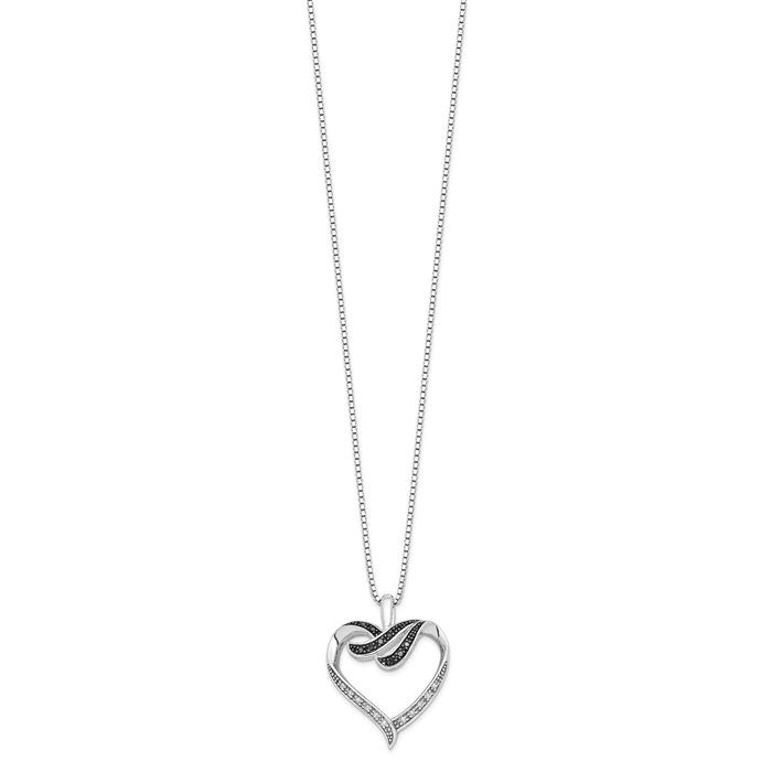 925 Sterling Silver Black White Diamond Heart Necklace Love Pendant Friendship Charm Chain