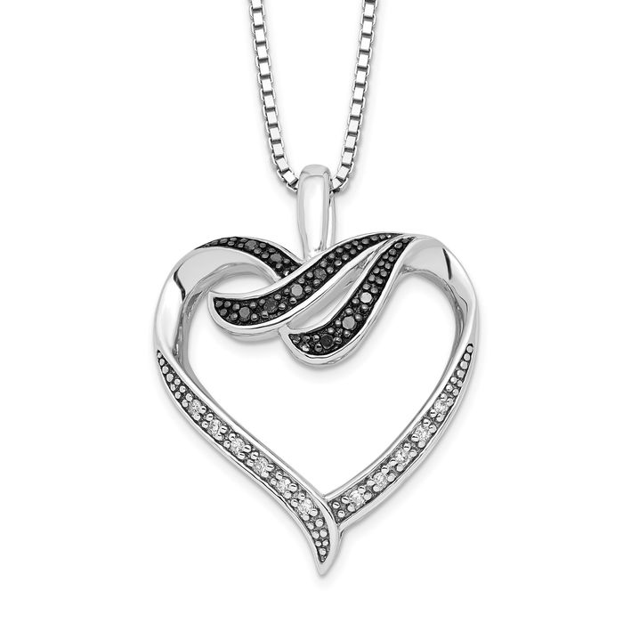 925 Sterling Silver Black White Diamond Heart Necklace Love Pendant Friendship Charm Chain