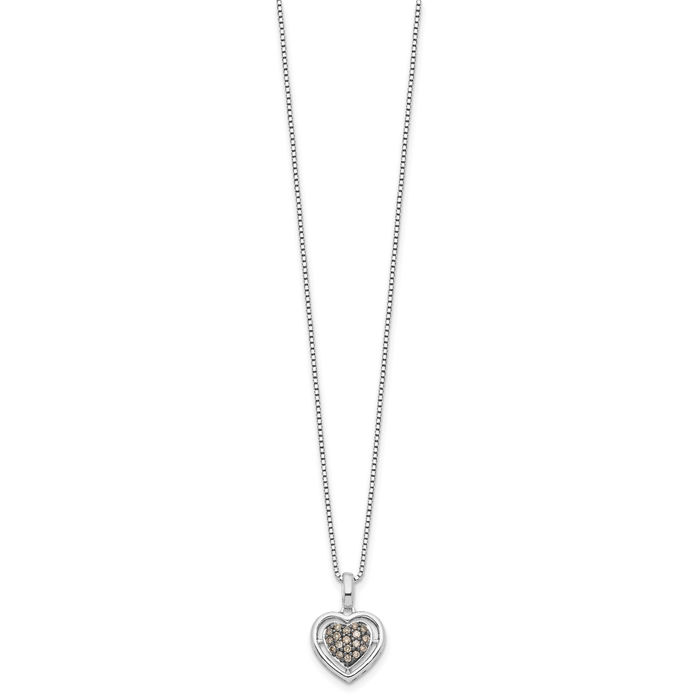 925 Sterling Silver Champagne Diamond Heart Necklace Love Pendant Friendship Charm Chain