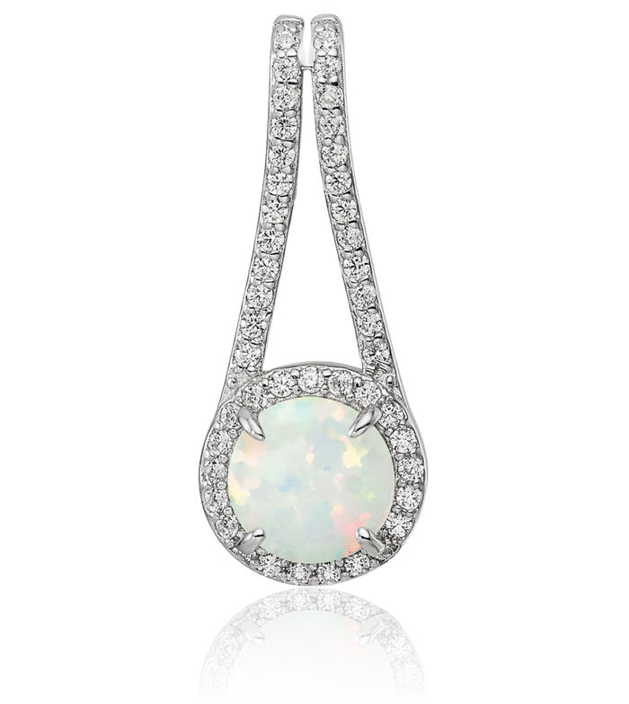 925 Sterling Silver White Opal Cubic Zirconia CZ Halo Round Necklace Charm Gemstone Pendant