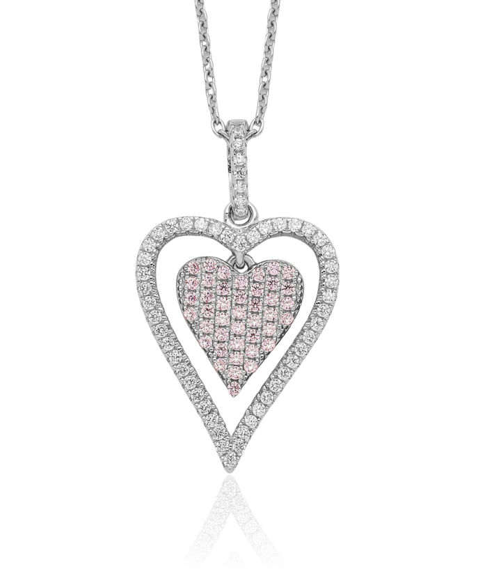 925 Sterling Silver White Pink Cubic Zirconia CZ Heart Chain Necklace