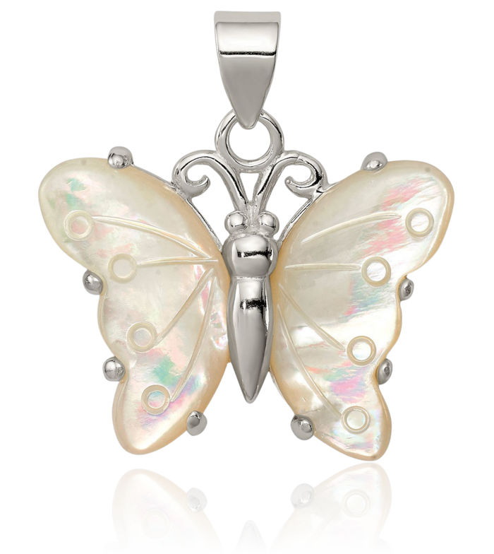 925 Sterling Silver White Shell Butterfly Wings Necklace Chain Pendant Charm