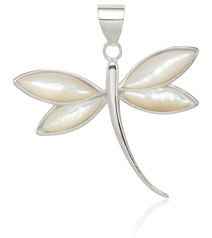 925 Sterling Silver White Shell Dragonfly Necklace Chain Pendant Charm