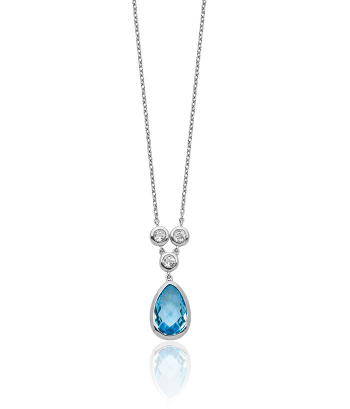 925 Sterling Silver White Swiss Blue Topaz Necklace Chain Gemstone Pendant Charm