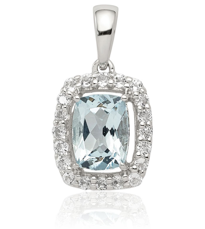 925 Sterling Silver White Topaz Blue Aquamarine Necklace Charm Gemstone Pendant