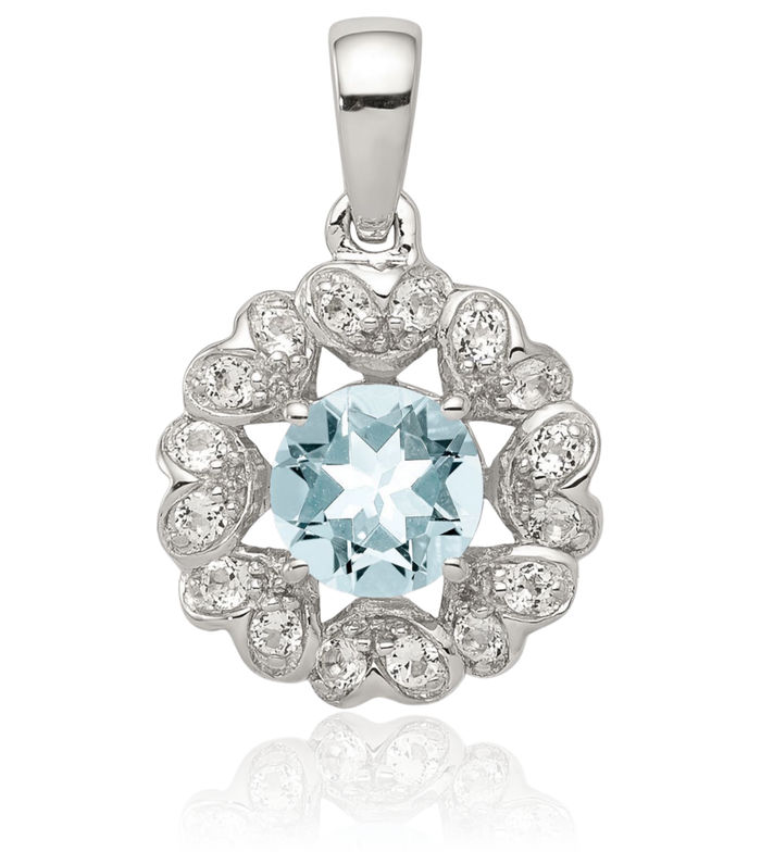 925 Sterling Silver White Topaz Blue Aquamarine Necklace Charm Gemstone Pendant