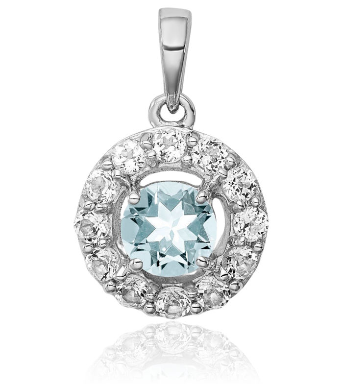 925 Sterling Silver White Topaz Blue Aquamarine Necklace Charm Gemstone Pendant