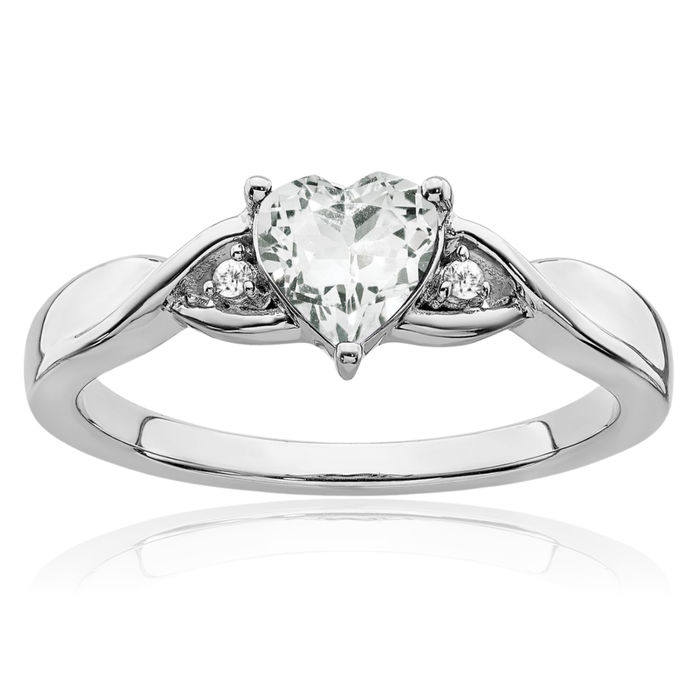 925 Sterling Silver White Topaz Diamond Heart Ring Love Band April Birthstone Jewelry