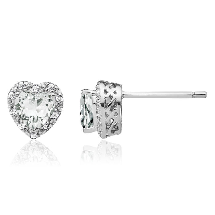 925 Sterling Silver White Topaz Diamond Heart Stud Solitaire Earrings April Birthstone Jewelry