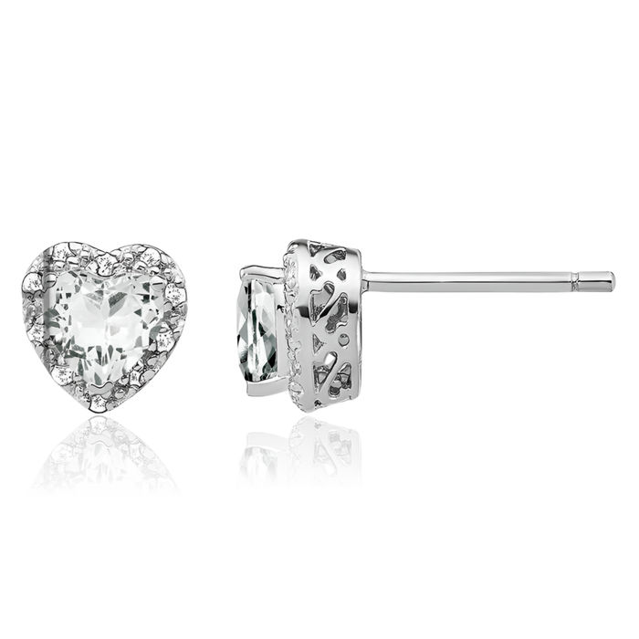 925 Sterling Silver White Topaz Diamond Heart Stud Solitaire