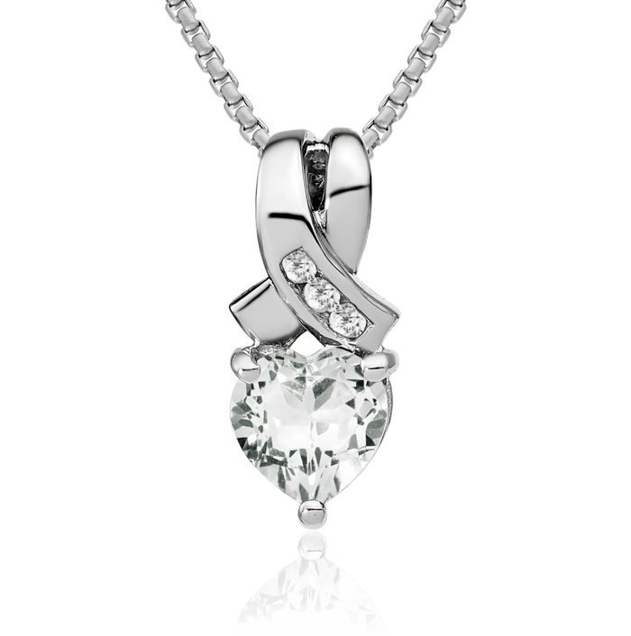 925 Sterling Silver White Topaz Diamond Necklace Heart Charm Gemstone Pendant April Birthstone Jewelry