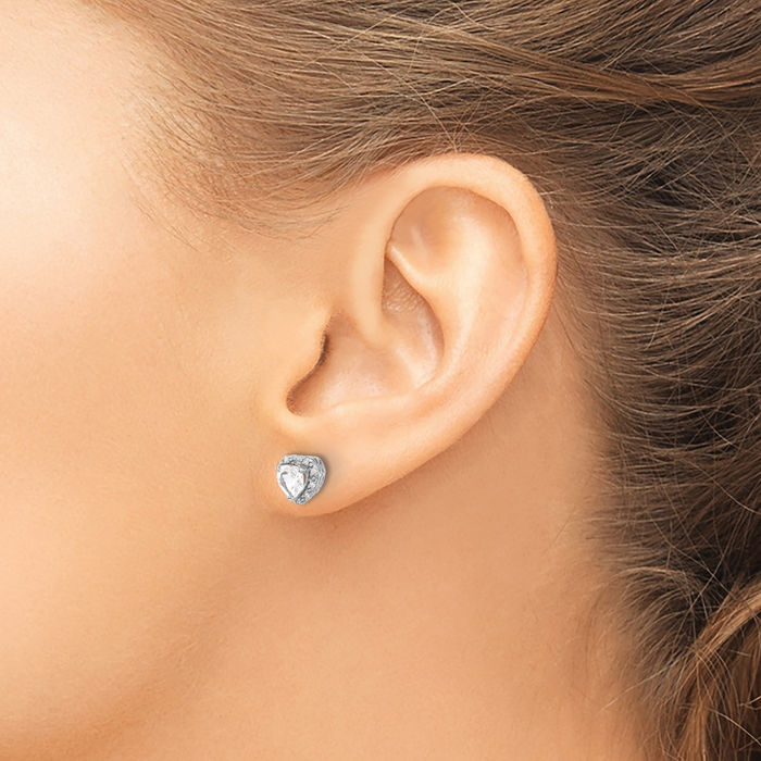 925 Sterling Silver White Topaz Diamond Heart Stud Solitaire Earrings April Birthstone Jewelry